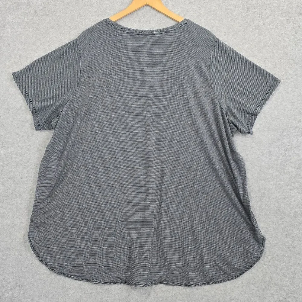 Lands End Womens 3X Navy Black White Stripe Short Sleeve Pullover Tunic Top